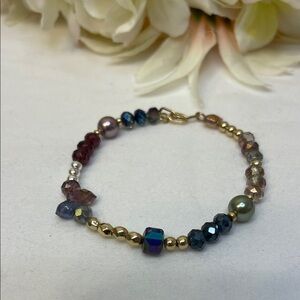 Multicolor Beaded Stretch Bracelet with Gold Accents